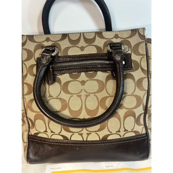 Certified Coach Jacquard Leather Tote Hand Bag Purse Dual Handles shoulder strap - Picture 3 of 6